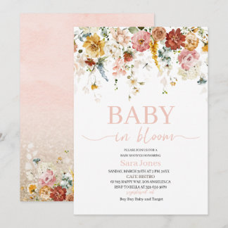 Invitation Aquarelle Fleurs bébé en fleur Baby shower Invit