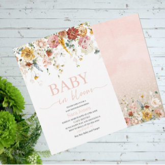 Invitation Aquarelle Fleurs bébé en fleur Baby shower Invit