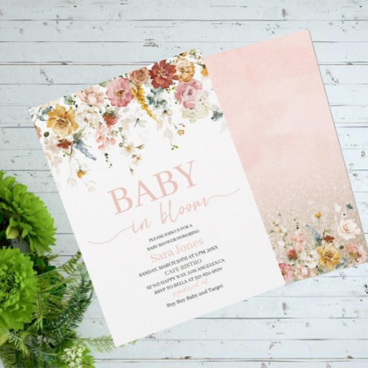 Invitation Aquarelle Fleurs bébé en fleur Baby shower Invit