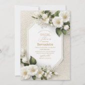 Invitation Aquarelle Fleurs blanches 3D or  Baby Shower (Devant)