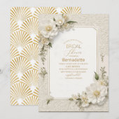 Invitation Aquarelle Fleurs blanches 3D or  Baby Shower (Devant / Derrière)