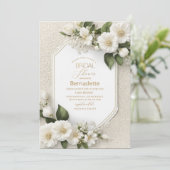 Invitation Aquarelle fleurs blanches 3D or Fête de mariage (Debout devant)