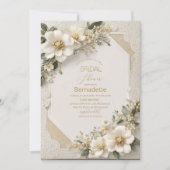 Invitation Aquarelle fleurs blanches 3D or Fête de mariage (Devant)