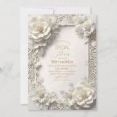 Invitation Aquarelle fleurs blanches 3D or Fête de mariage (Devant)