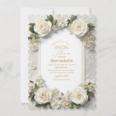 Invitation Aquarelle fleurs blanches 3D or Fête de mariage (Devant)