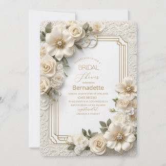 Invitation Aquarelle fleurs blanches 3D or Fête de mariage