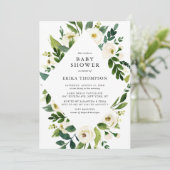 Invitation Aquarelle Fleurs blanches Baby shower cadre (Debout devant)