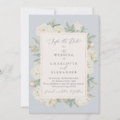 Invitation Aquarelle fleurs blanches, bleu clair enregistrer  (Devant)