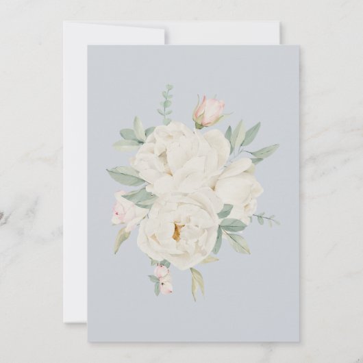 Invitation Aquarelle fleurs blanches, bleu clair enregistrer  (Dos)