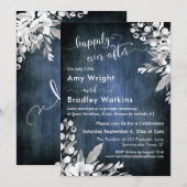 Invitation Aquarelle Fleurs Blanches Bleu Heureux à tout jama (Devant / Derrière)