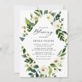 Invitation Aquarelle Fleurs blanches Cadre Blessure bébé (Devant)