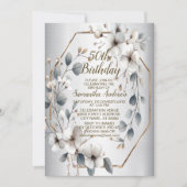 Invitation Aquarelle Fleurs blanches Cadre doré Argent Turquo (Devant)