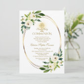 Invitation Aquarelle Fleurs blanches Or Sainte Communion (Debout devant)