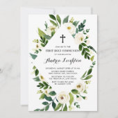 Invitation Aquarelle Fleurs blanches Première Communion saint (Devant)