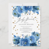 Invitation Aquarelle Fleurs Bleues Baby shower Brunch (Devant)