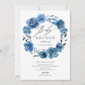 Invitation Aquarelle Fleurs Bleues Baby shower Brunch (Devant)
