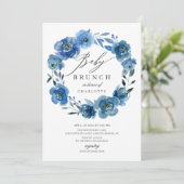 Invitation Aquarelle Fleurs Bleues Baby shower Brunch (Debout devant)