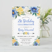 Invitation Aquarelle Fleurs bleues et jaunes 21e anniversaire (Debout devant)