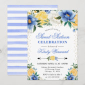 Invitation Aquarelle Fleurs bleues et jaunes Douces 16 (Devant / Derrière)