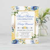 Invitation Aquarelle Fleurs bleues et jaunes Douces 16 (Debout devant)