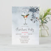 Invitation Aquarelle Fleurs Bleues, Lumières Cocktail Noël (Debout devant)