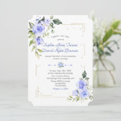 Invitation Aquarelle Fleurs Bleues Mariage Parties scintillan (Debout devant)