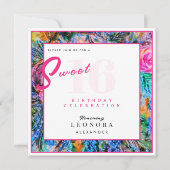 Invitation Aquarelle Fleurs colorées Sweet sixteen 16 Partie (Devant)