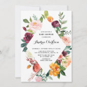 Invitation Aquarelle Fleurs d'automne Baby shower de cadre fl (Devant)