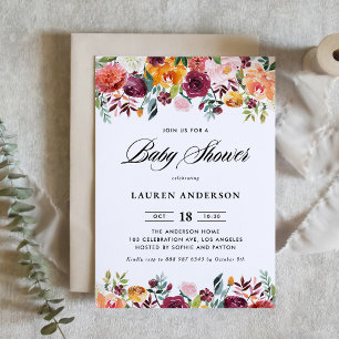 Invitation Aquarelle Fleurs d'automne Baby shower Garland