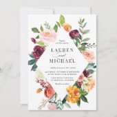 Invitation Aquarelle Fleurs d'automne Cadre QR Code Mariage (Devant)