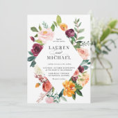 Invitation Aquarelle Fleurs d'automne Cadre QR Code Mariage (Debout devant)