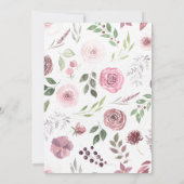 Invitation Aquarelle Fleurs d'automne Fête bébé Burgundy neig (Dos)