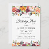 Invitation Aquarelle Fleurs d'automne Garland fête d'annivers (Devant)