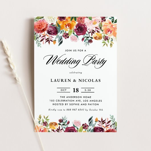 Invitation Aquarelle Fleurs d'automne Garland Wedding Party