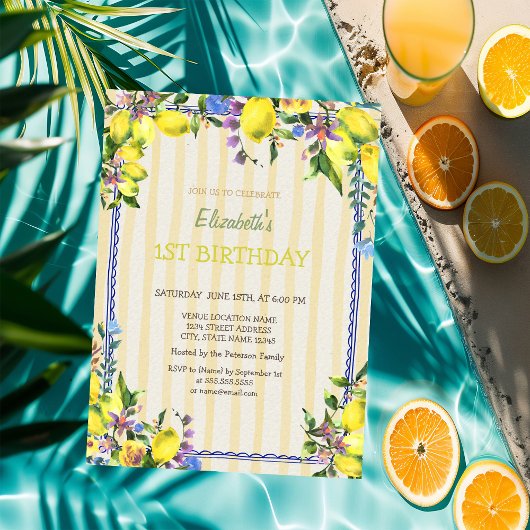 Invitation Aquarelle Fleurs de citrons Jaune Frappes Annivers