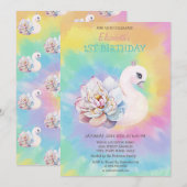 Invitation Aquarelle Fleurs de cygne Tie Dye Anniversaire (Devant / Derrière)