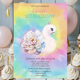 Invitation Aquarelle Fleurs de cygne Tie Dye Anniversaire