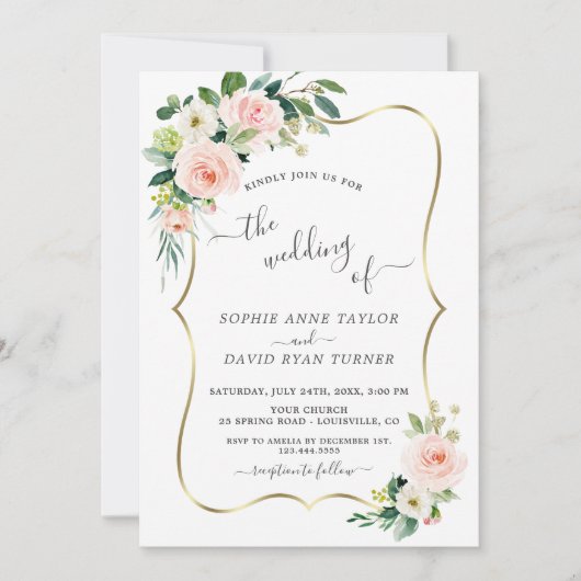 Invitation Aquarelle Fleurs de Flush Mariage de calligraphie (Devant)
