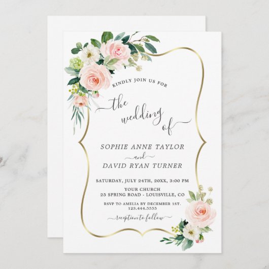 Invitation Aquarelle Fleurs de Flush Mariage de calligraphie  (Devant / Derrière)