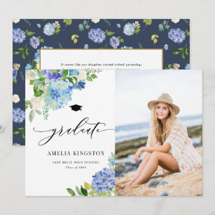 Invitation Aquarelle Fleurs de Hortensia Bleu Photo de Diplôm