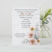 Invitation Aquarelle Fleurs De Mariage Sur Bois (Debout devant)