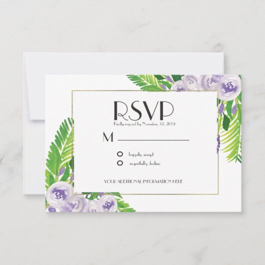 Invitation Aquarelle Fleurs de mariage violet pourpre (Devant)