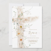 Invitation aquarelle fleurs de prairie Croix sainte Baptême (Devant)