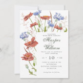 Invitation Aquarelle fleurs de prairie herbe mariage (Devant)
