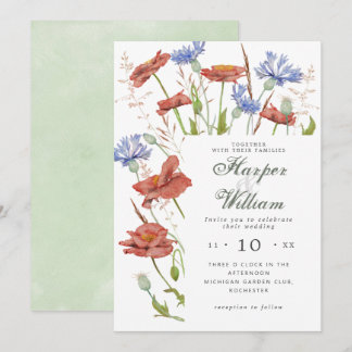 Invitation Aquarelle fleurs de prairie herbe mariage
