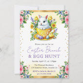 Invitation Aquarelle Fleurs de printemps de lapin Brunch de P (Devant)