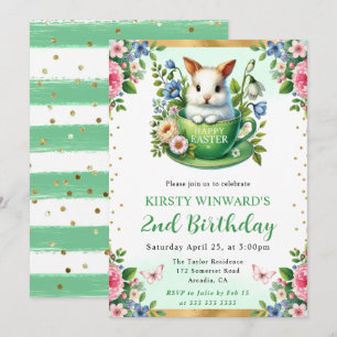 Invitation Aquarelle Fleurs de printemps du lapin de Pâques A