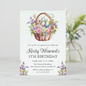 Invitation Aquarelle Fleurs de printemps Pâques Panier Annive (Debout devant)