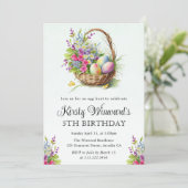 Invitation Aquarelle Fleurs de printemps Pâques Panier Annive (Debout devant)