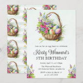 Invitation Aquarelle Fleurs de printemps Pâques Panier Annive (Devant / Derrière)